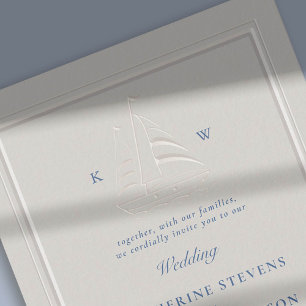 Nautical Boat Faux Embossed Modern Classic Bröllop Inbjudningar