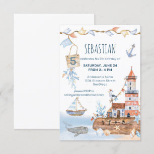 Nautical Boat fyr Birthday Inbjudningar