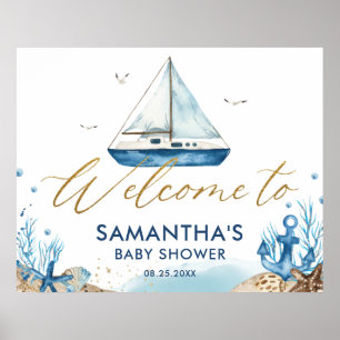 Nautical Boat Hampton Guld Baby Shower Välkommen Poster