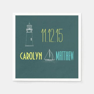 Nautical Boat | Lighthouse Blue Bröllop Napkins Pappersservett