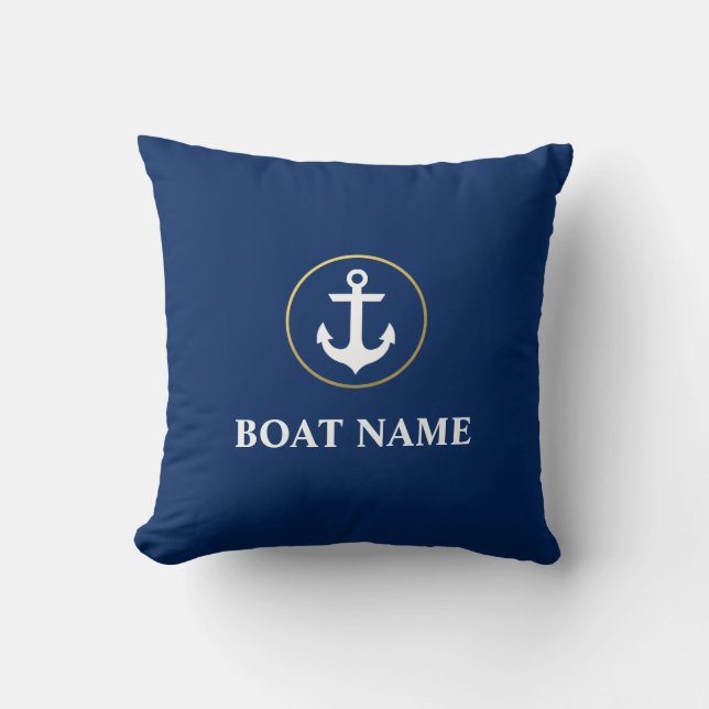 Nautical Boat Namn Anchor Blue Guld Kudde (Framsida)