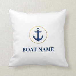 Nautical Boat Namn Anchor Blue White Guld Kudde