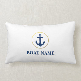 Nautical Boat Namn Anchor Blue White Guld Lumbarkudde