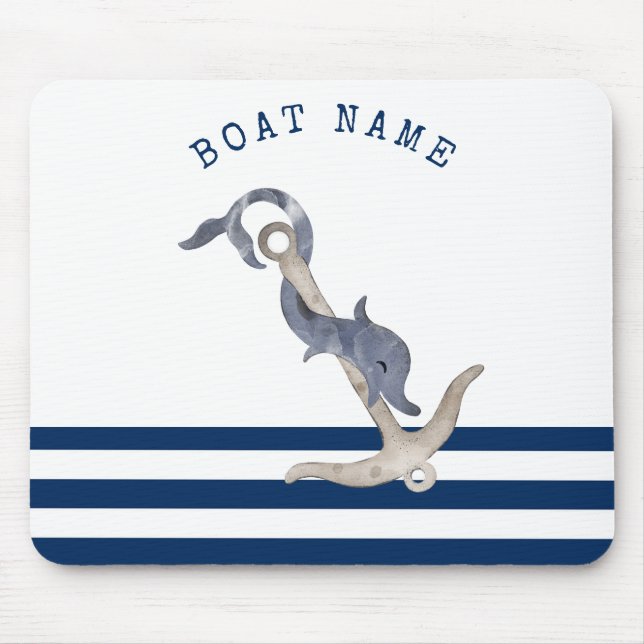 Nautical Boat Namn,Anchor Dolphin Navy Blue Musmatta (Framsidan)