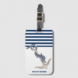 Nautical Boat Namn,Anchor Dolphin Navy Blue Rand Bagagebricka