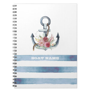Nautical Boat Namn,Anchor Flowers Rand Anteckningsbok