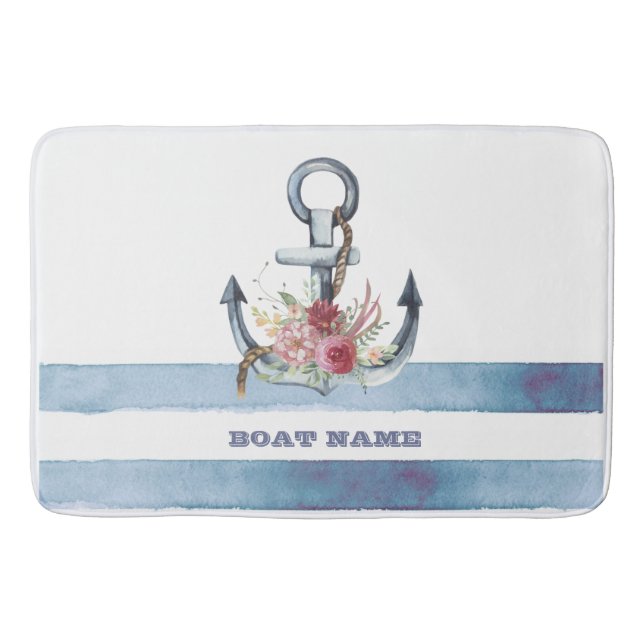 Nautical Boat Namn,Anchor Flowers Rand Badrumsmatta (Framsidan)