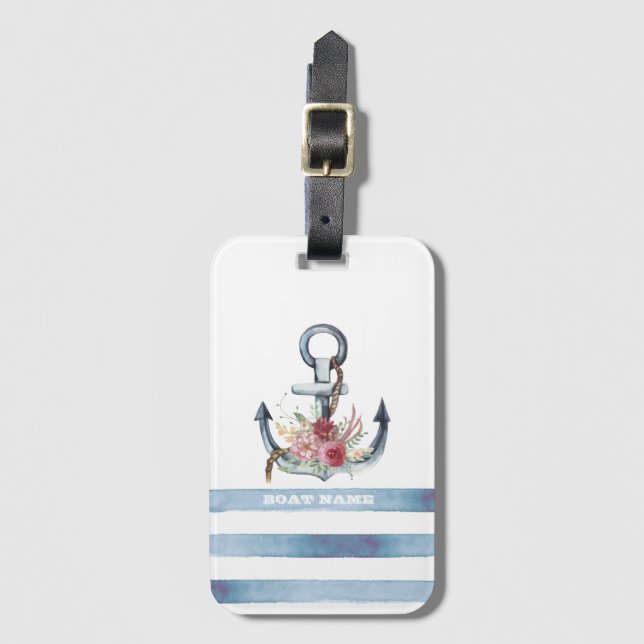 Nautical Boat Namn,Anchor Flowers Rand Bagagebricka (Framsida vertikal)