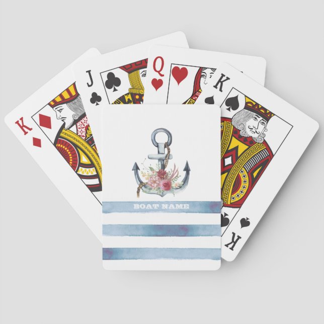 Nautical Boat Namn,Anchor Flowers Rand Casinokort (Baksidan)