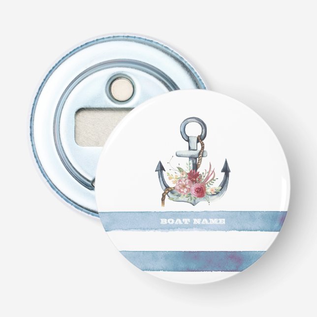 Nautical Boat Namn,Anchor Flowers Rand Flasköppnare (Framsidan)