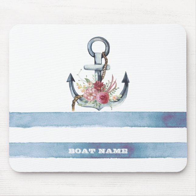 Nautical Boat Namn,Anchor Flowers Rand Musmatta (Framsidan)