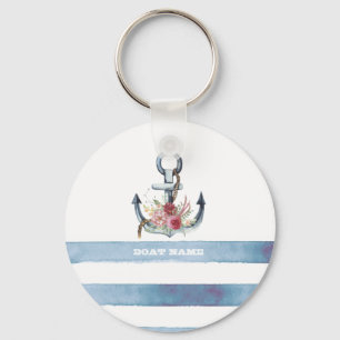 Nautical Boat Namn,Anchor Flowers Rand Nyckelring