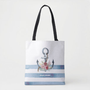Nautical Boat Namn,Anchor Flowers Rand Tygkasse