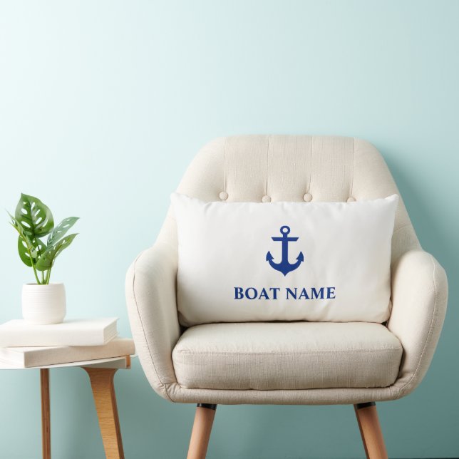 Nautical Boat Namn Anchor Lumbar Pillow White Lumbarkudde (Stol)