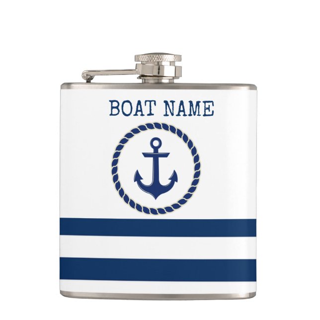 Nautical Boat Namn,Anchor Navy Blue Stripe Fickplunta (Framsidan)