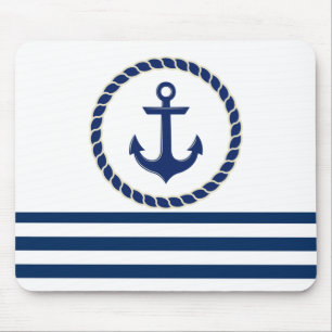 Nautical Boat Namn,Anchor Navy Blue Stripe Musmatta