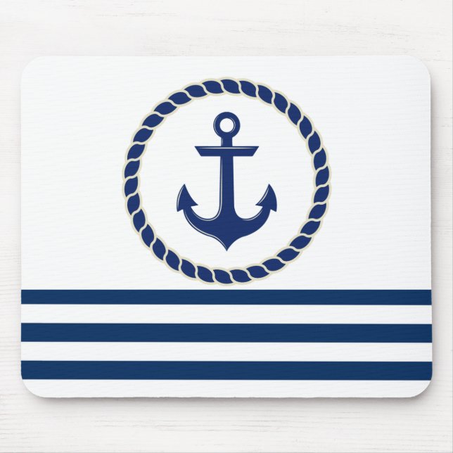Nautical Boat Namn,Anchor Navy Blue Stripe Musmatta (Framsidan)