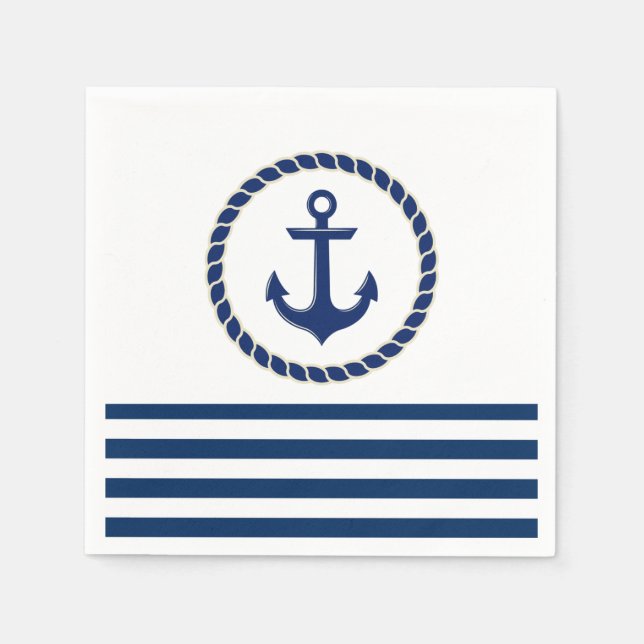 Nautical Boat Namn,Anchor Navy Blue Stripe Pappersservett (Framsidan)
