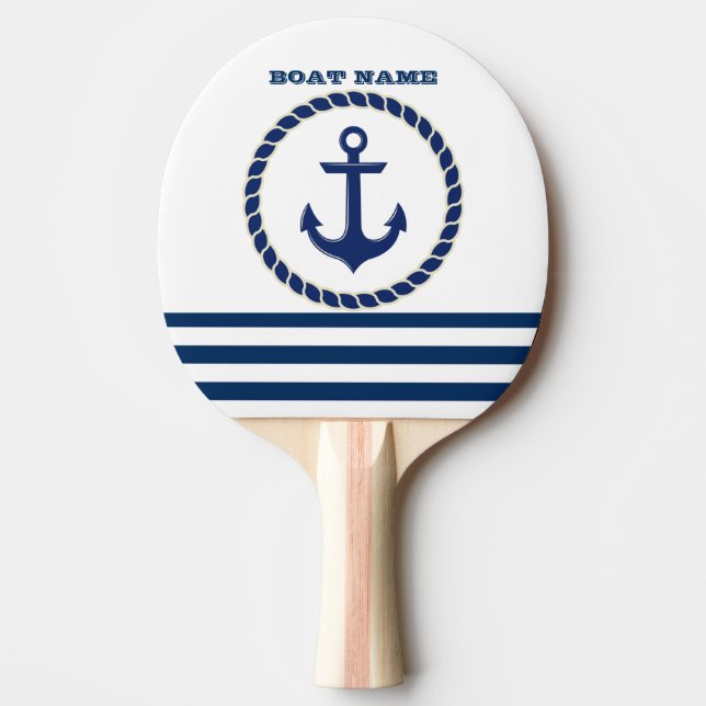 Nautical Boat Namn,Anchor Navy Blue Stripe Pingisracket (Framsidan)