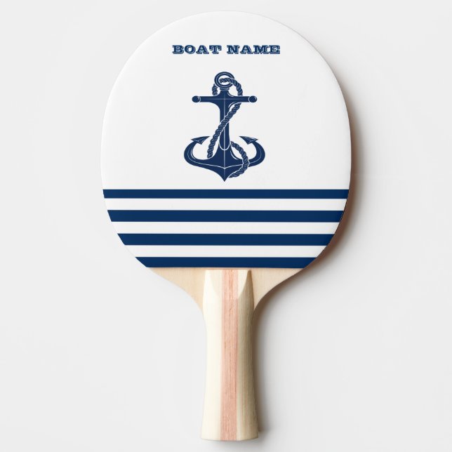 Nautical Boat Namn,Anchor Navy Blue White Rand Pingisracket (Framsidan)