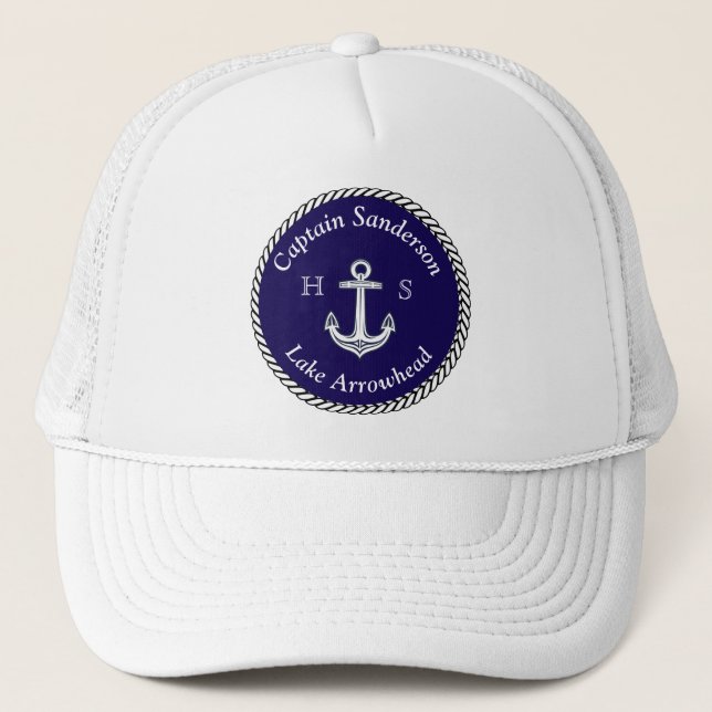 Nautical Boat Namn Anchor Navy n White Keps (Framsida)