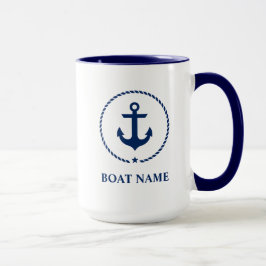 Nautical Boat Namn Anchor Rope Blue Large Mugg