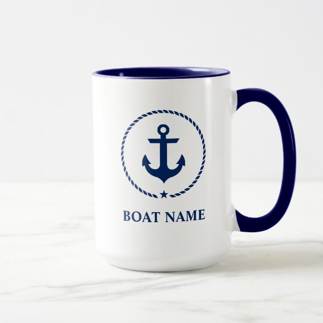 Nautical Boat Namn Anchor Rope Blue Large Mugg (Höger)