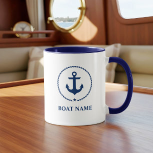 Nautical Boat Namn Anchor Rope Blue Mugg