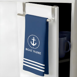 Nautical Boat Namn Anchor Rope Blue Stripe Kökshandduk