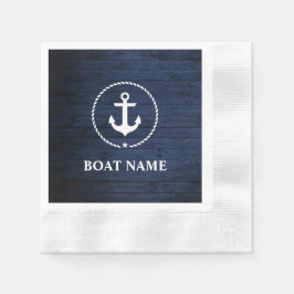 Nautical Boat Namn Anchor Rope Blue Wood Cocktail Pappersservett