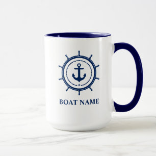 Nautical Boat Namn Anchor Rope Helm Blue Mugg