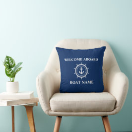 Nautical Boat Namn Anchor Rope Helm Welcome Blue Kudde