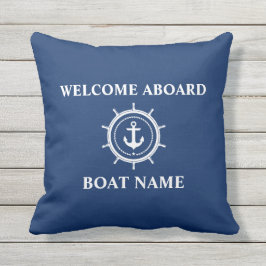 Nautical Boat Namn Anchor Rope Helm Welcome Blue Kudde