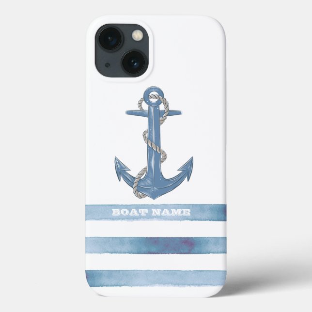 Nautical Boat Namn,Anchor,Rope,Light Blue Rand (Baksida)