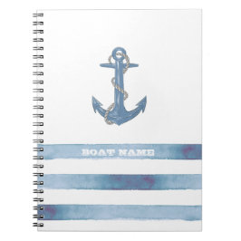 Nautical Boat Namn,Anchor,Rope,Light Blue Rand Anteckningsbok