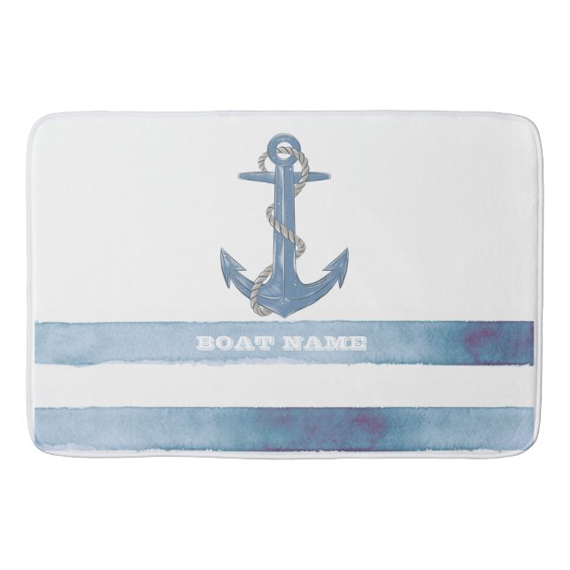 Nautical Boat Namn,Anchor,Rope,Light Blue Rand Badrumsmatta (Framsidan)