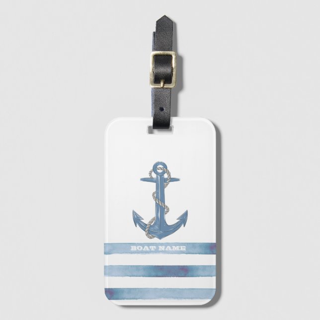 Nautical Boat Namn,Anchor,Rope,Light Blue Rand Bagagebricka (Framsida vertikal)