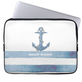 Nautical Boat Namn,Anchor,Rope,Light Blue Rand Laptop Fodral