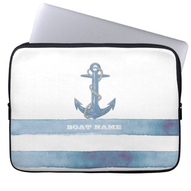 Nautical Boat Namn,Anchor,Rope,Light Blue Rand Laptop Fodral (Framsidan)