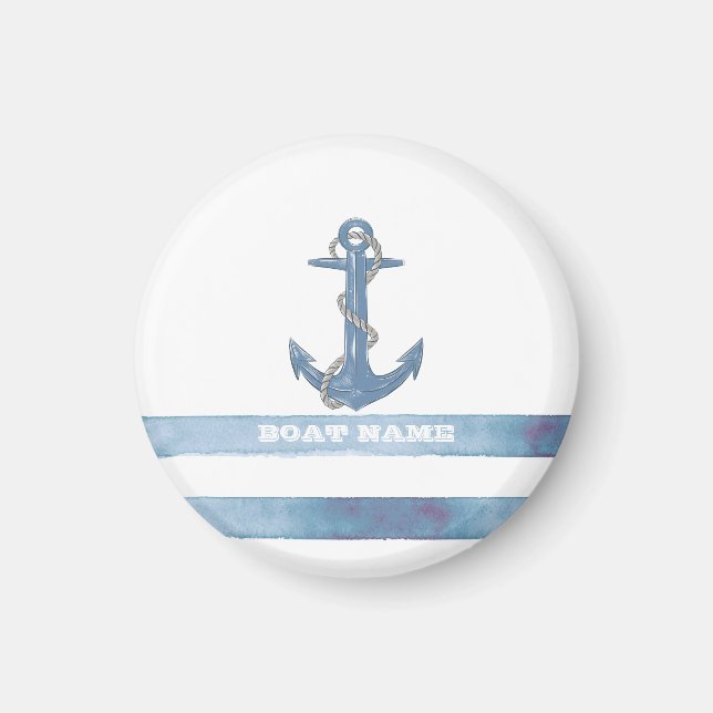 Nautical Boat Namn,Anchor,Rope,Light Blue Rand Magnet (Framsidan)