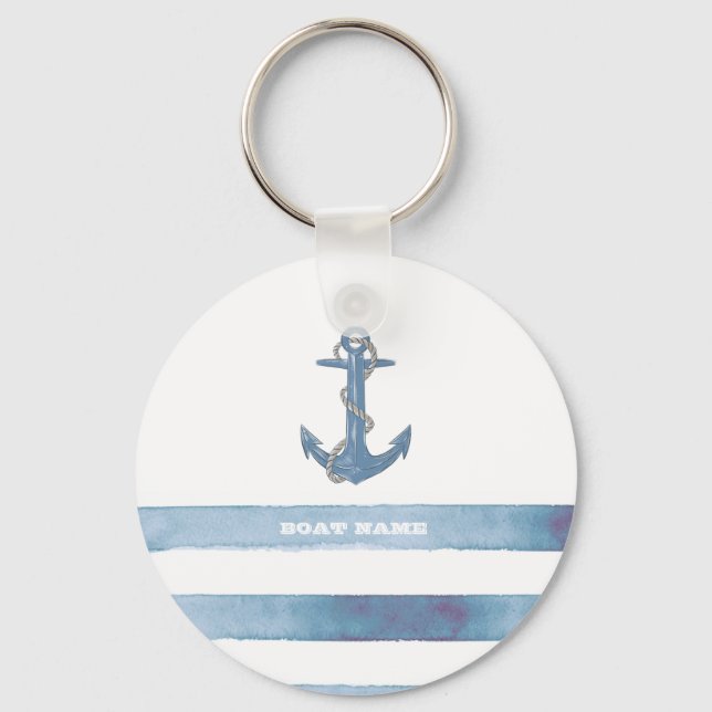 Nautical Boat Namn,Anchor,Rope,Light Blue Rand Nyckelring (Framsida)