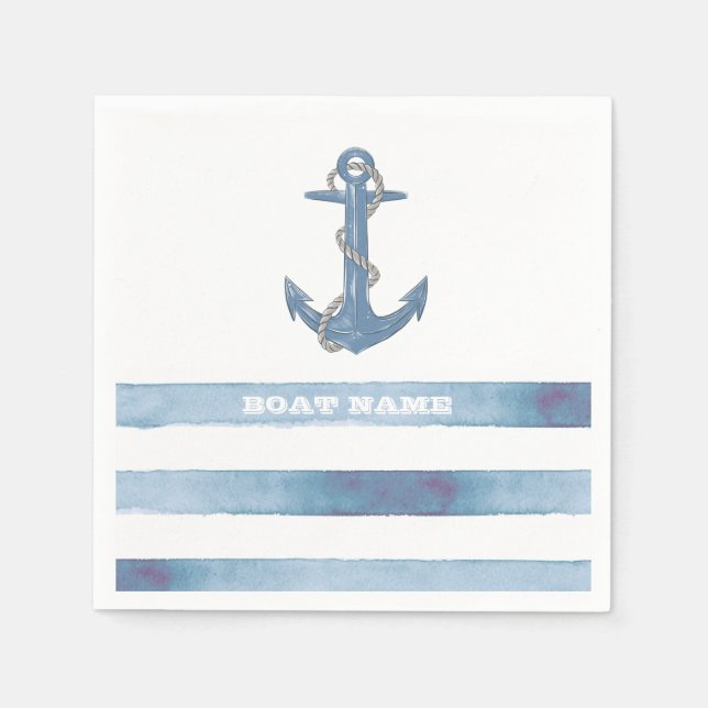 Nautical Boat Namn,Anchor,Rope,Light Blue Rand Pappersservett (Framsidan)
