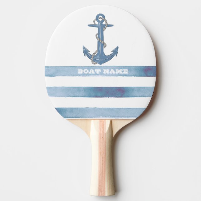 Nautical Boat Namn,Anchor,Rope,Light Blue Rand Pingisracket (Framsidan)