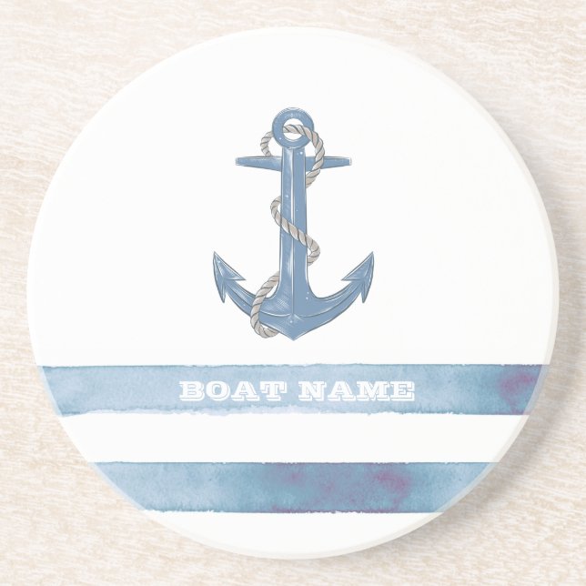 Nautical Boat Namn,Anchor,Rope,Light Blue Rand Underlägg (Framsidan)