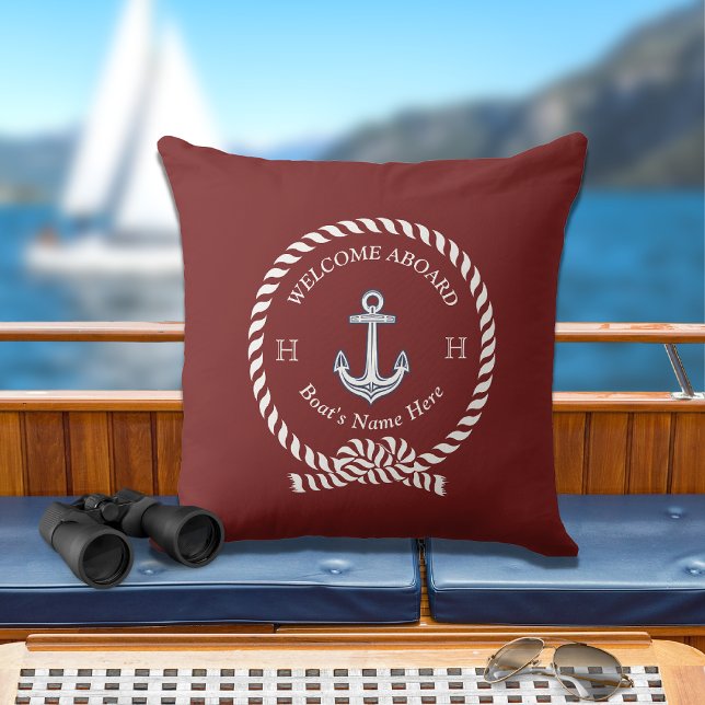 Nautical Boat Namn Anchor Rope Maroon Red Kudde (Skapare uppladdad)
