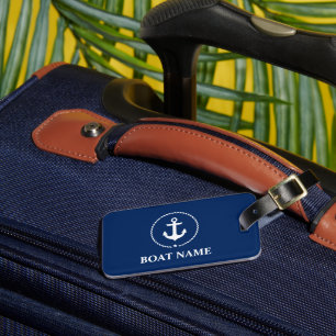 Nautical Boat Namn Anchor Rope Navy Blue Bagagebricka