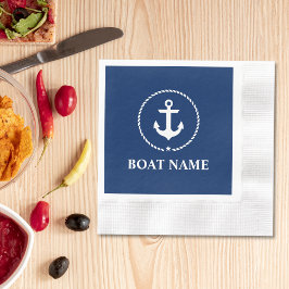 Nautical Boat Namn Anchor Rope Navy Blue Cocktail Pappersservett
