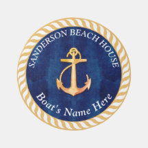 Nautical Boat Namn Anchor Rope Navy Blue Gult
