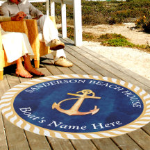Nautical Boat Namn Anchor Rope Navy Blue Gult