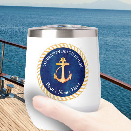 Nautical Boat Namn Anchor Rope Navy Blue Gult